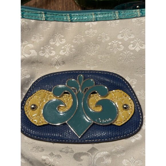 Vintage Women's Dereon Handbag Fleur-de-lis Pattern White Shoulder Purse Y2K - Picture 2 of 8